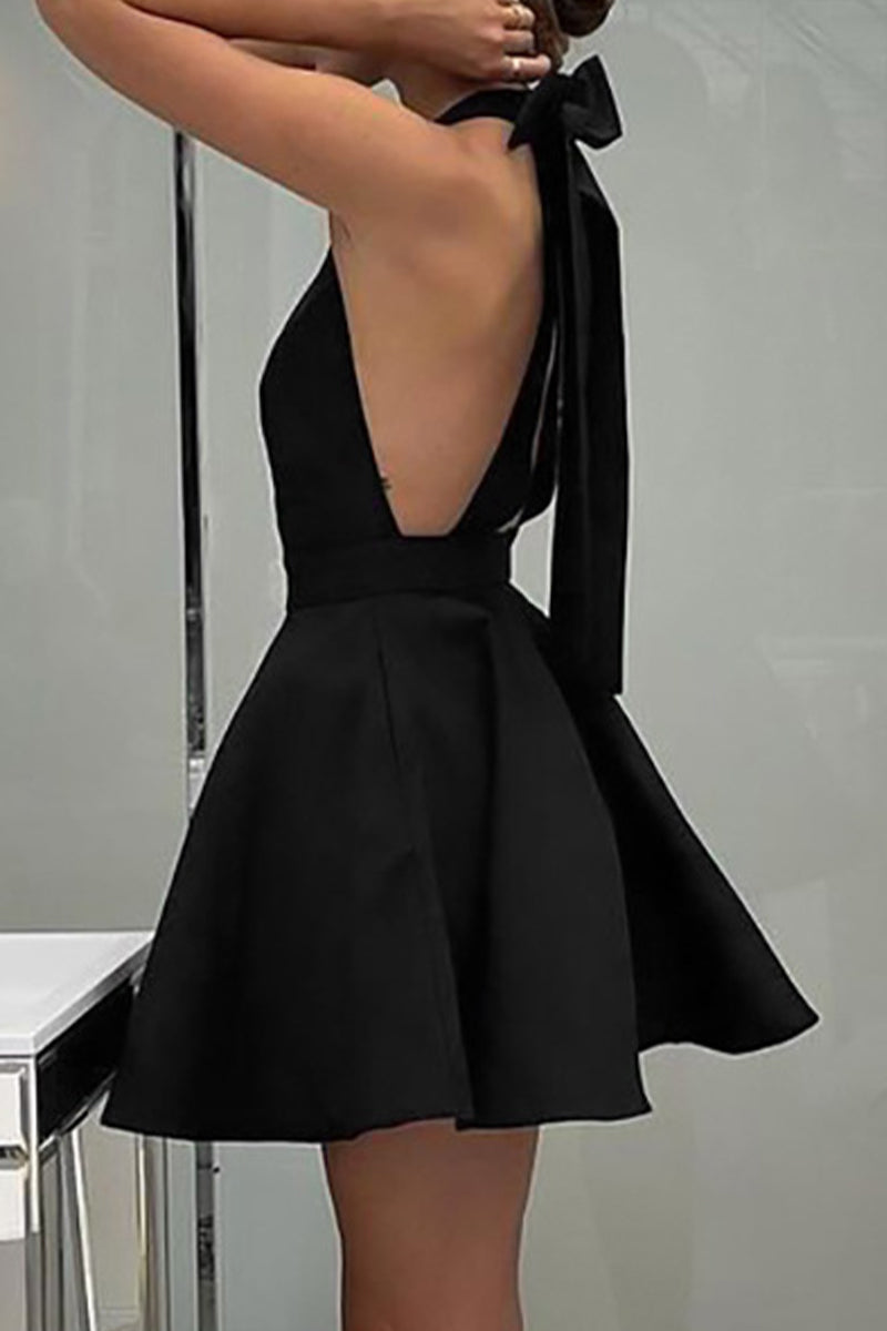 Elegant Solid Backless With Bow Halter Evening Dress Dresses - View 3 | VelvetHem
