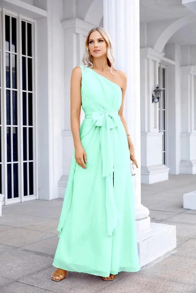 Ladies Chiffon One Shoulder Bridesmaid Evening Dress Wedding Party Evening Dress 28133 by numbersea