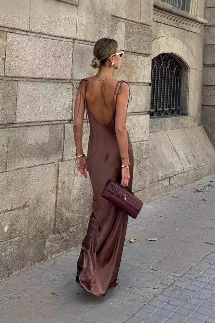 Satin Cami Backless Silk Dress - View 4 | VelvetHem