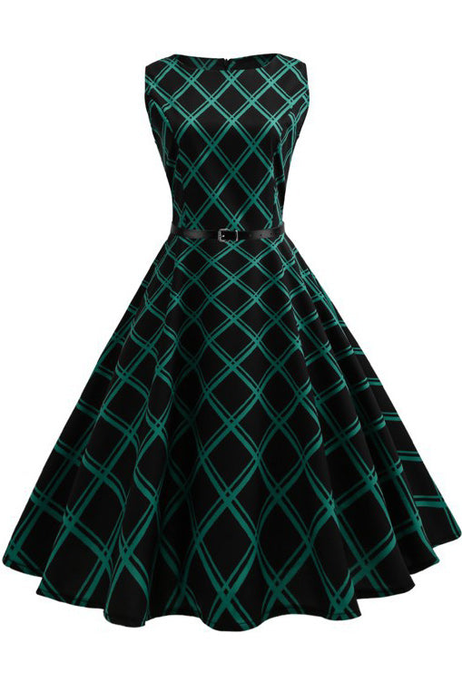 Hepburn Vintage Sleeveless Belted Dress - Fashionpara