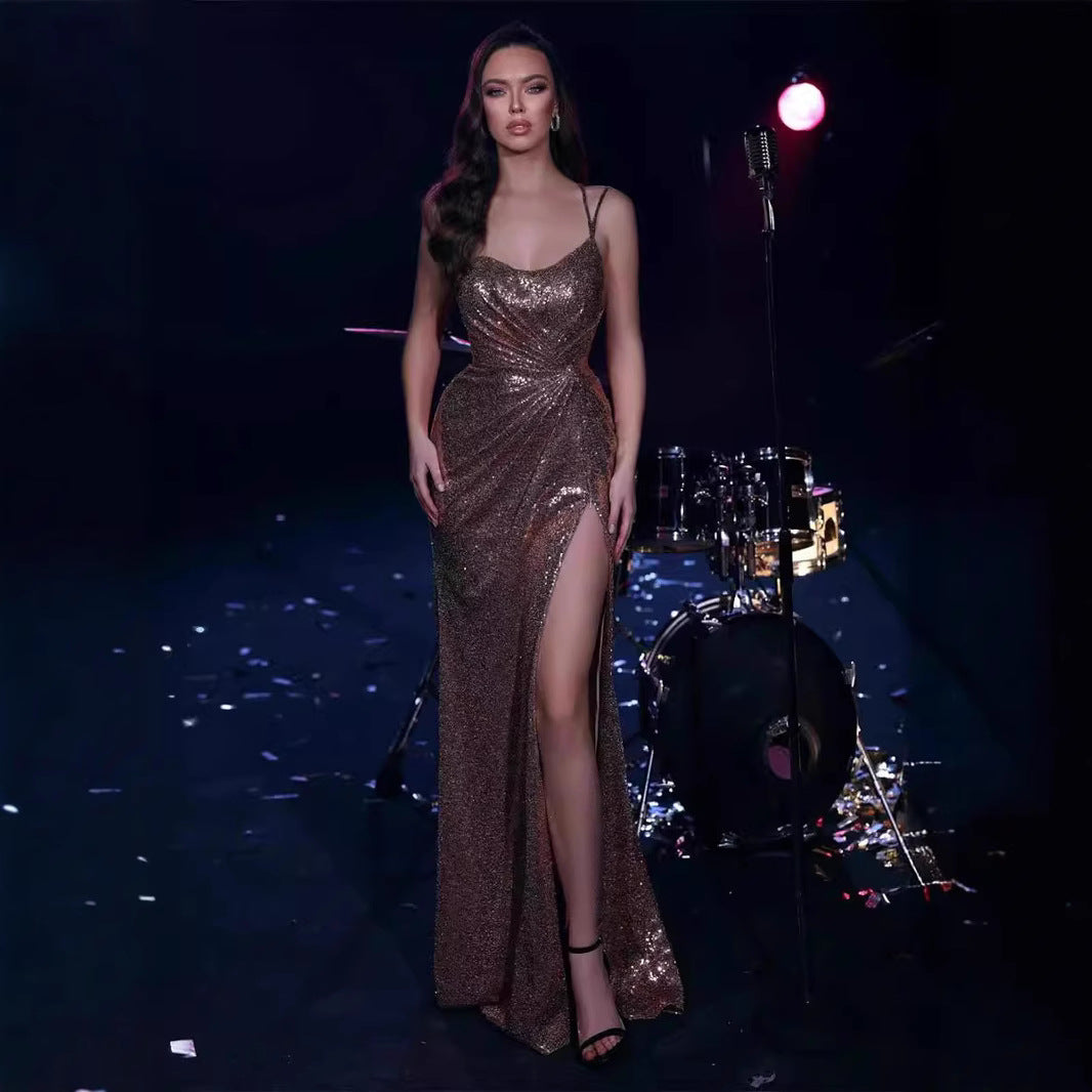 Sequin Off-Shoulder Slit Prom Dress - View 2 | VelvetHem