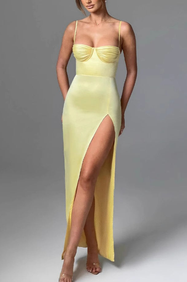 Halter Edition Slit Waist Cinching Maxi Bodycon Dress