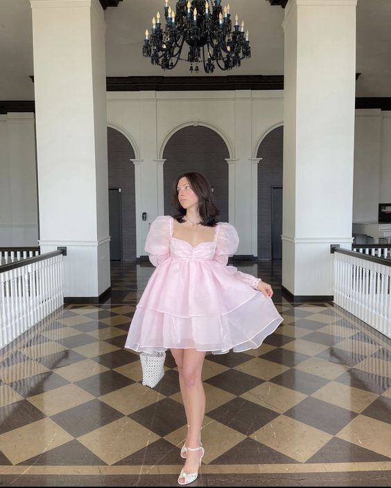 Retro Style Pink A-line Puffy Homecoming Dress,Pink Birthday Party Dress