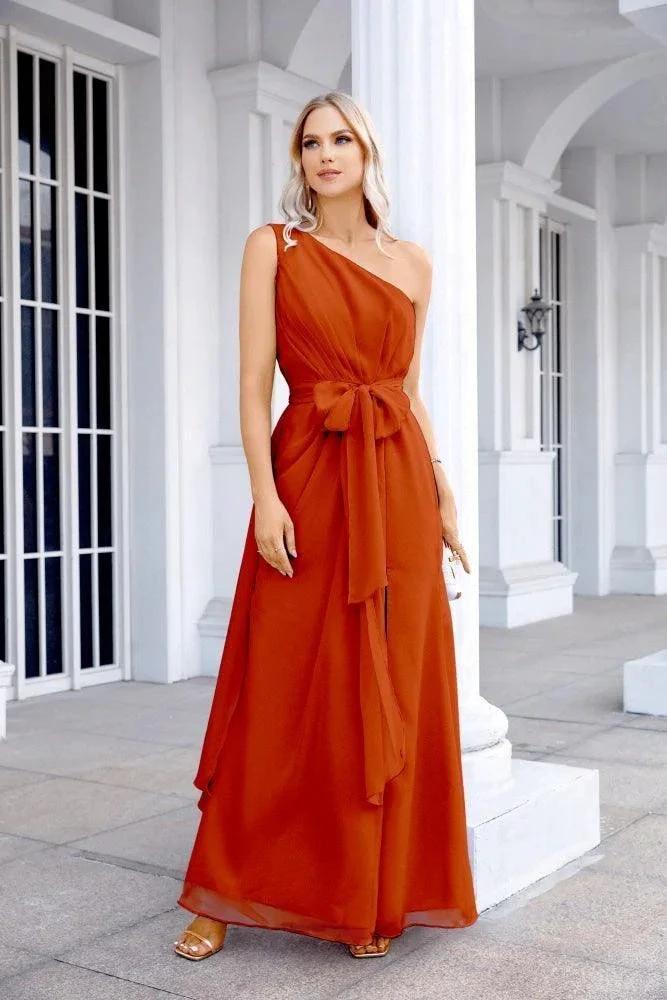 Ladies Chiffon One Shoulder Bridesmaid Evening Dress Wedding Party Evening Dress 28133 by numbersea