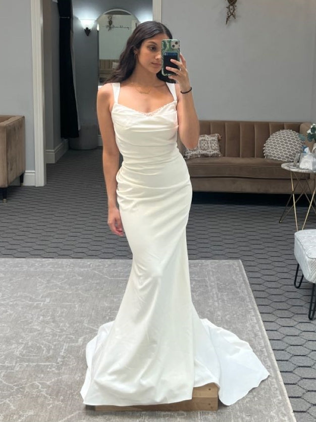Cowl Neck Ruched Satin Mermaid Wedding Dress