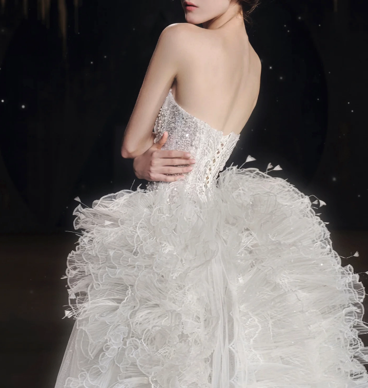 Princess Mermaid Strapless Neckline Sequin White Tulle Wedding Dresses