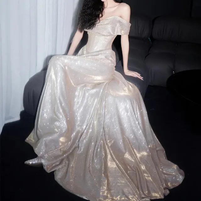 Shiny Off The Shoulder Mermaid Prom Dress Long Evening Dress Y8185 - View 3 | VelvetHem
