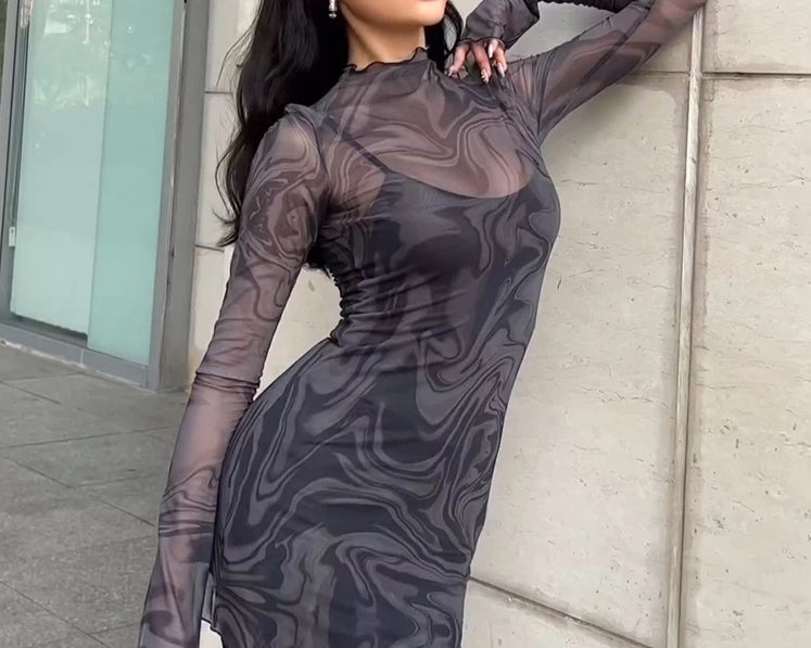 Mesh See Through Strap Gothic Mini Dress - View 3 | VelvetHem