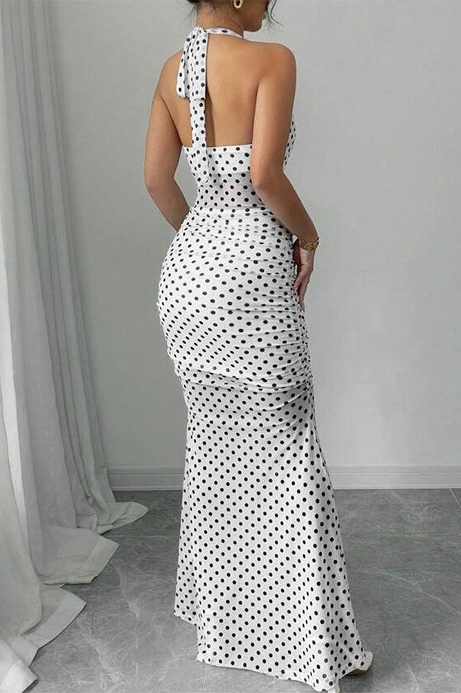 Polka Dot Backless Cami Mesh Maxi Dress - View 4 | VelvetHem