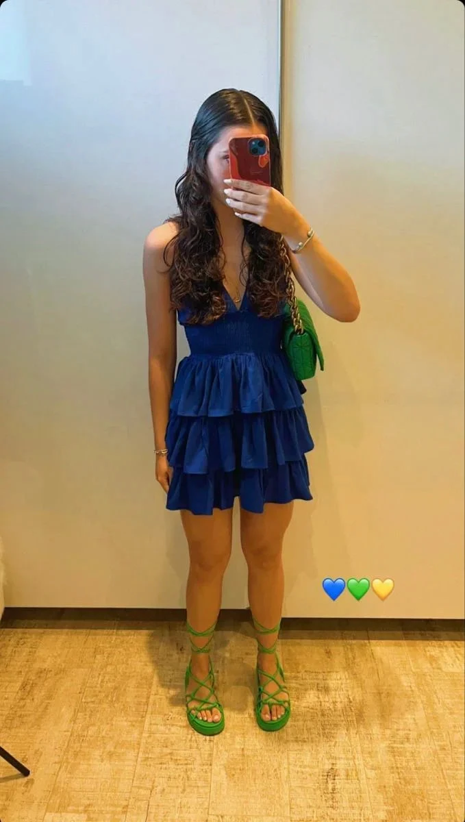 Spaghetti Straps Sexy V Neck Layered Ruffle Hem Homecoming Dress (ZD12286)