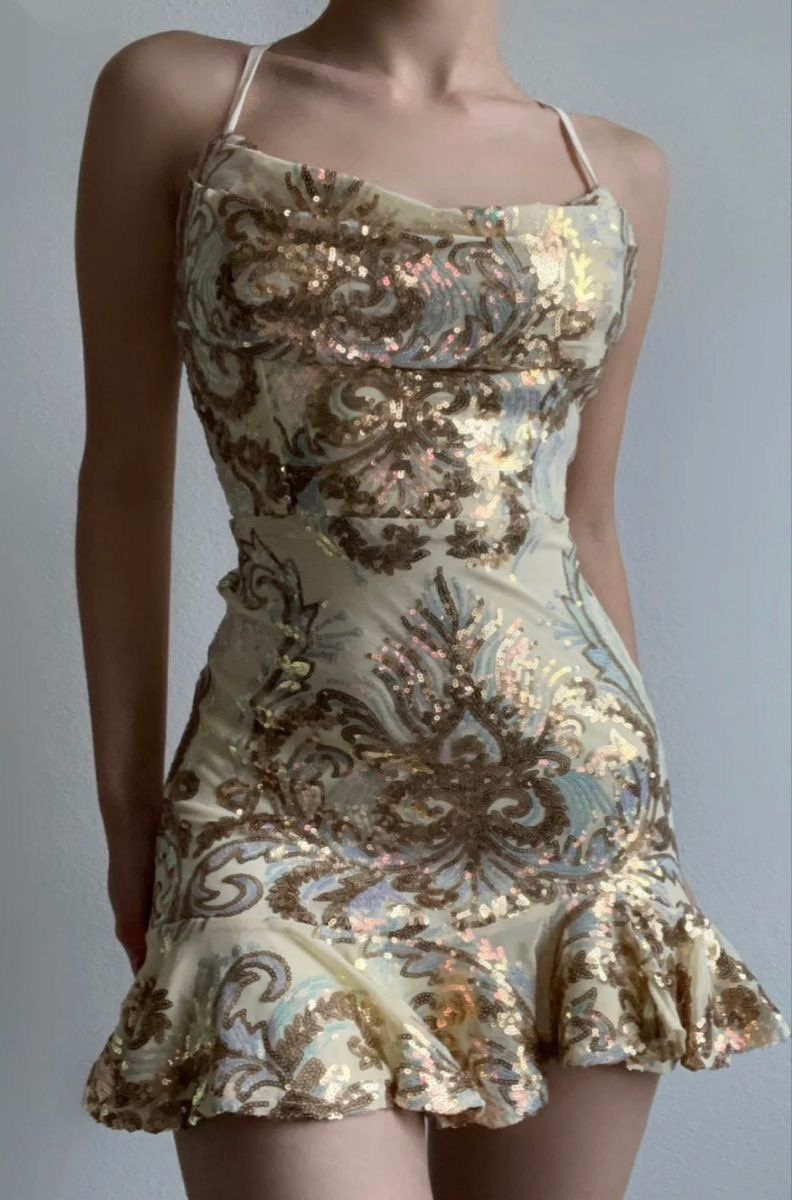 Gorgeous Gold Halter Satin Sequin Sheath Short Graduation homecoming Dress Cocktail Dress - FashionDia