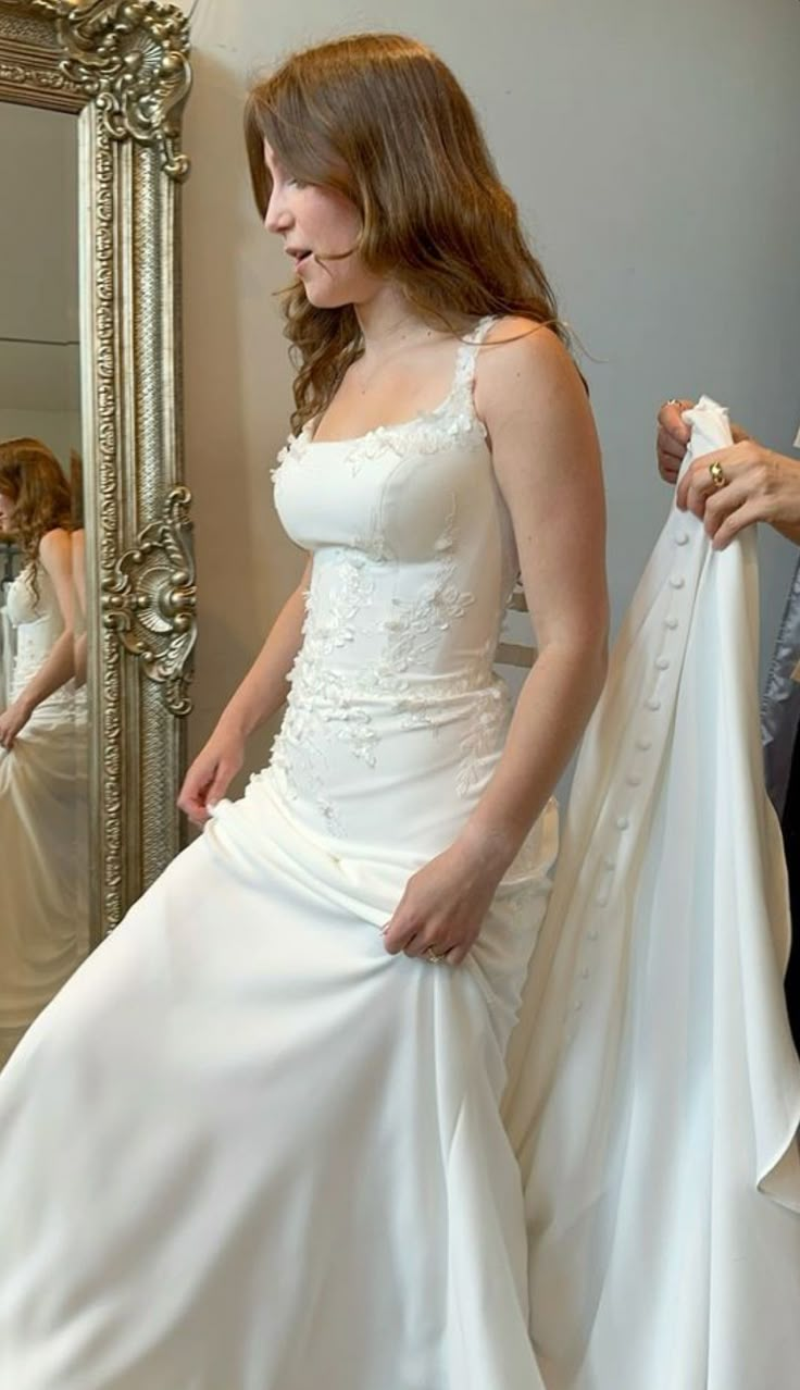 Charming White Satin Appliques Long Wedding Dress,Elegant Formal Prom Evening Dress
