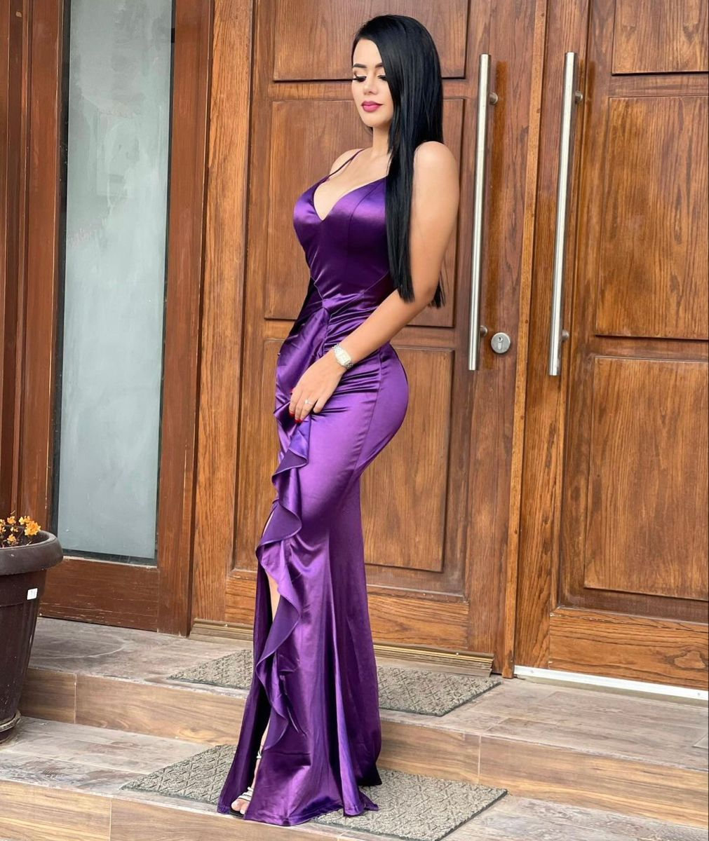 Sexy V-neck Purple Backless Prom Dress,Purple Gala Dress