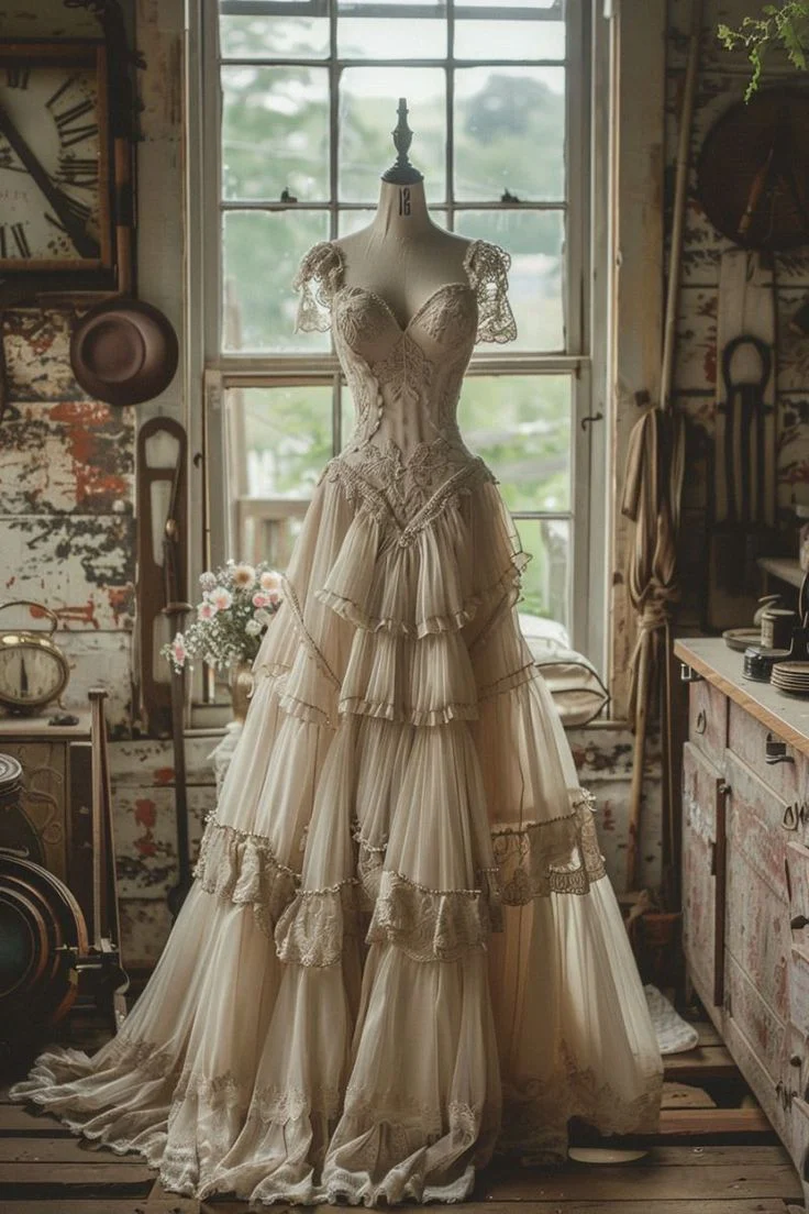 Classy Chiffon Lace Layered Party Evening Dress A Line Wedding Dress