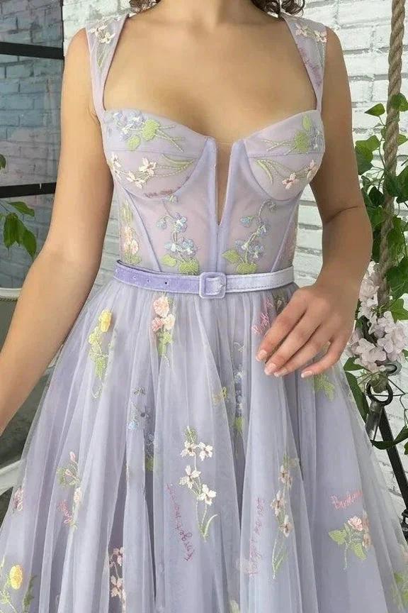 Chic Sleeveless A Line Ankle Length Tulle Prom Dresses (ZD11510)