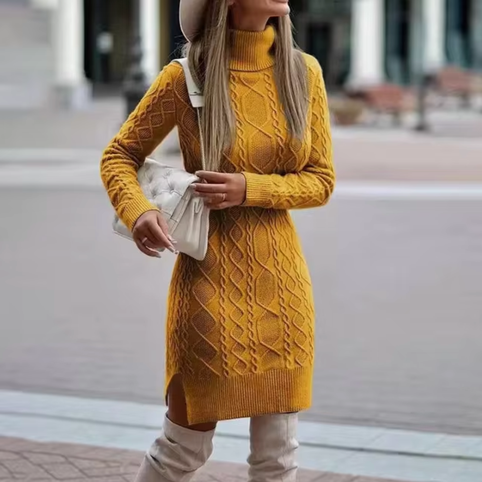 Amelia Statement High Neck Knit Sweater Dress Evening Wear Edit