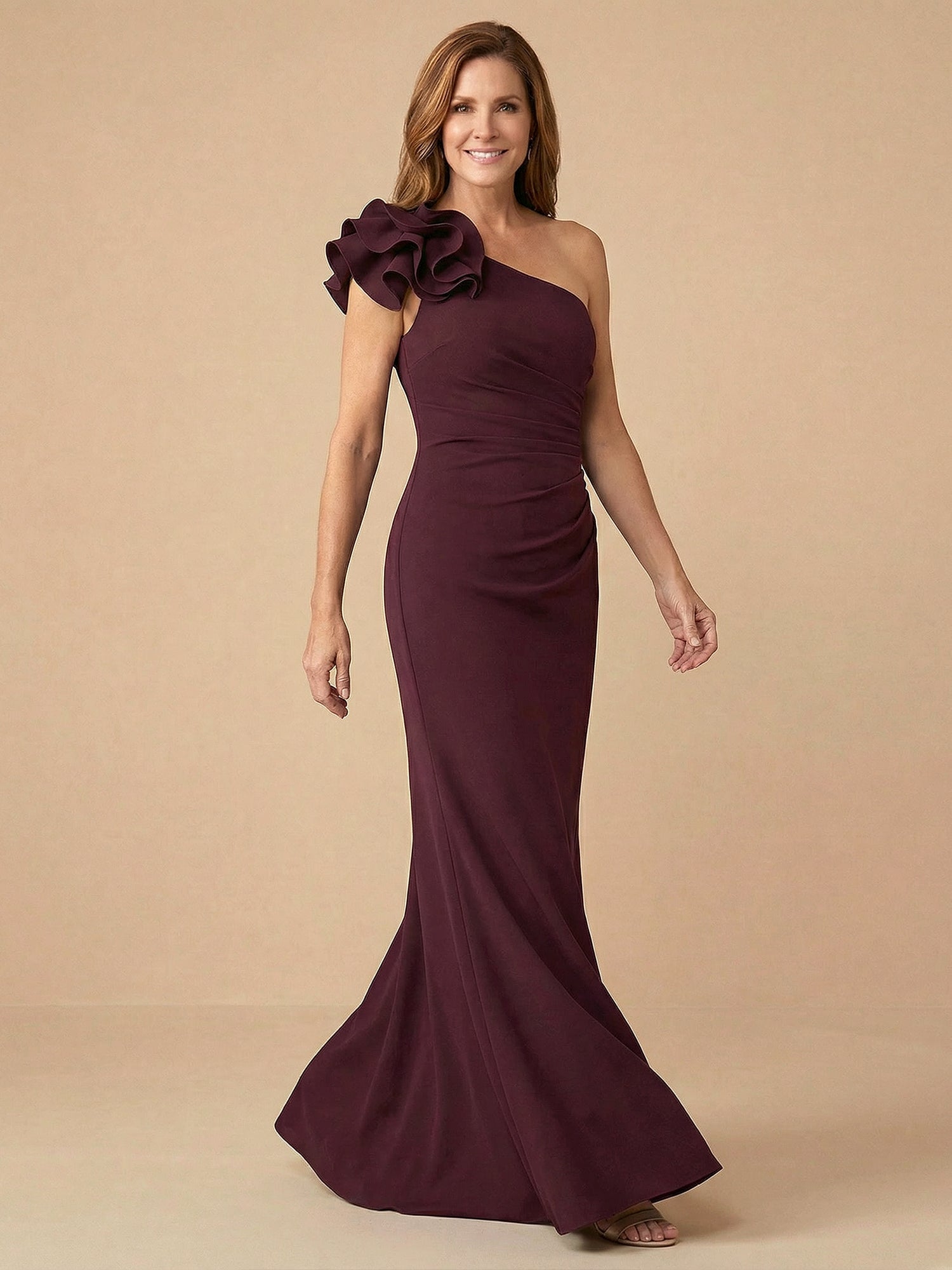 One Shoulder 3D Flower Satin Mermaid Mother of the Bride Dress