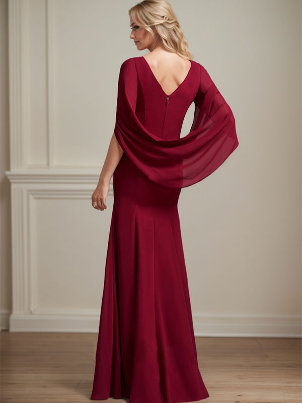 Trumpet/Mermaid Boat Neck Floor-Length Chiffon Mother of the Bride Dress With Pleated - View 4 | FashionDia