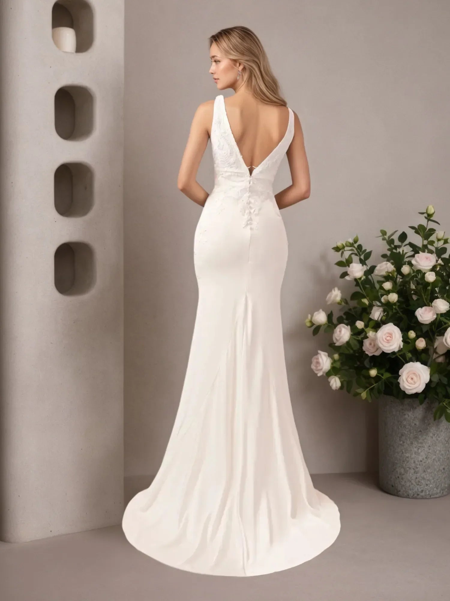White Mermaid Lace Satin Wedding Dress