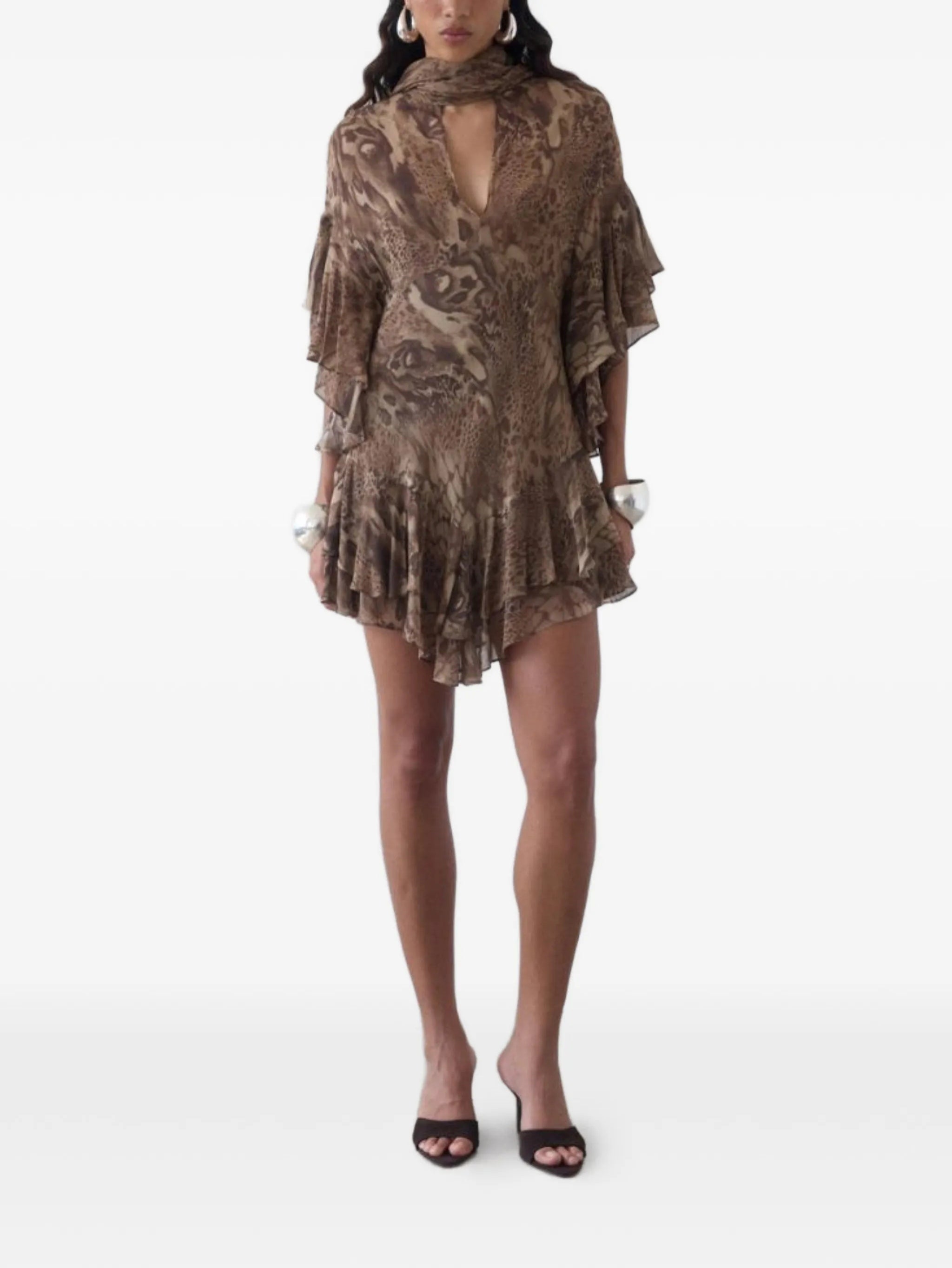 Ruffled Animal Print Mini Dress