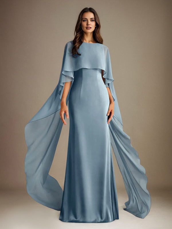 Sheath/Column Boatneck Floor-Length Chiffon Mother of the Bride Dress With Cascading Ruffles - View 4 | FashionDia