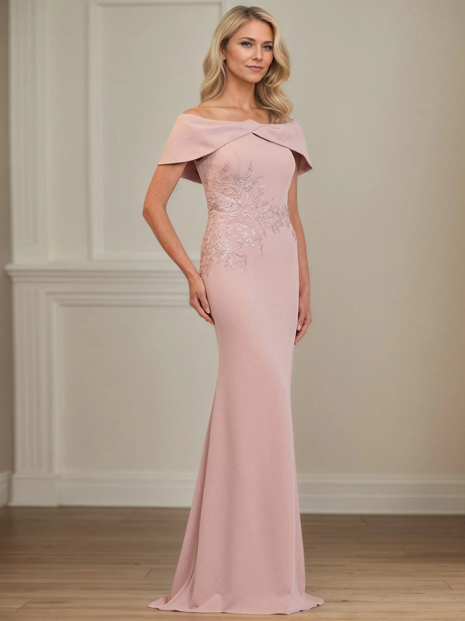 Trumpet/Mermaid Off the Shoulder Floor Length Stretch Crepe Mother Of the Bride Dress