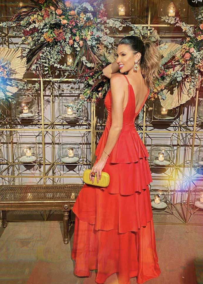 A-line Spaghetti Straps Red Tiered Evening Dress Y5466 - VelvetHem