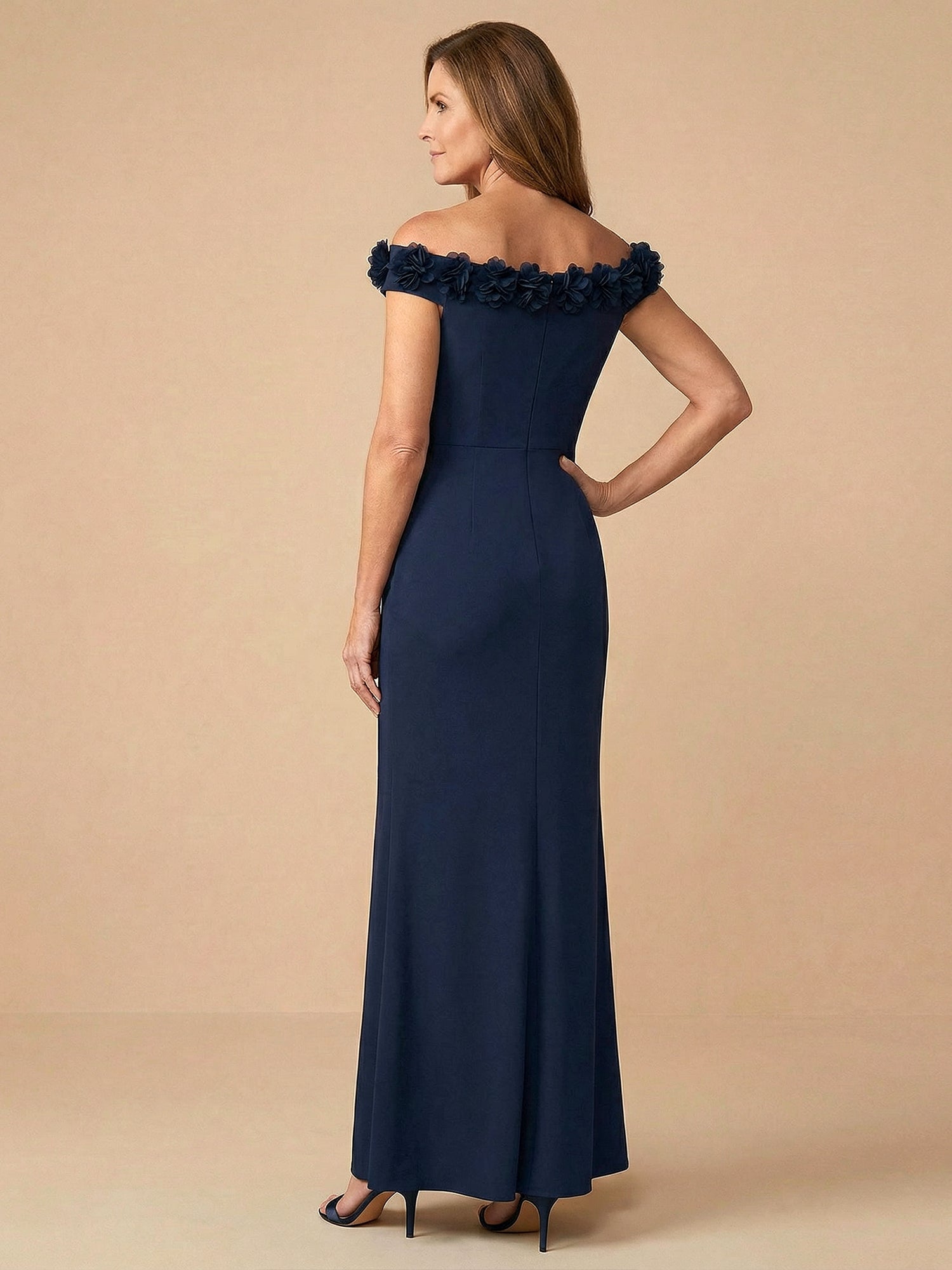 Off the Shoulder 3D Flower Mermaid Satin Mother of the Bride Dress with Ruffle