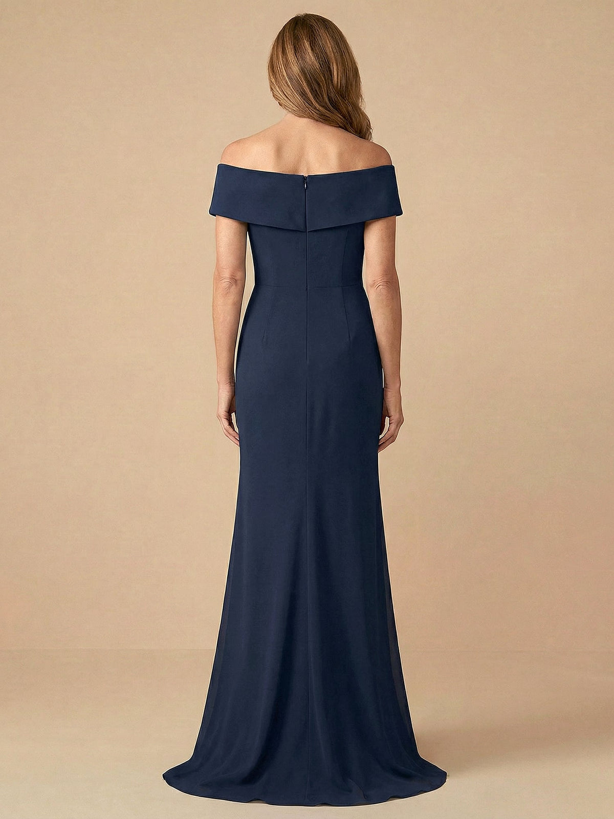 Off-the-Shoulder Ruffle Chiffon Mother of the Bride Dress with Applique - View 2 | FashionDia