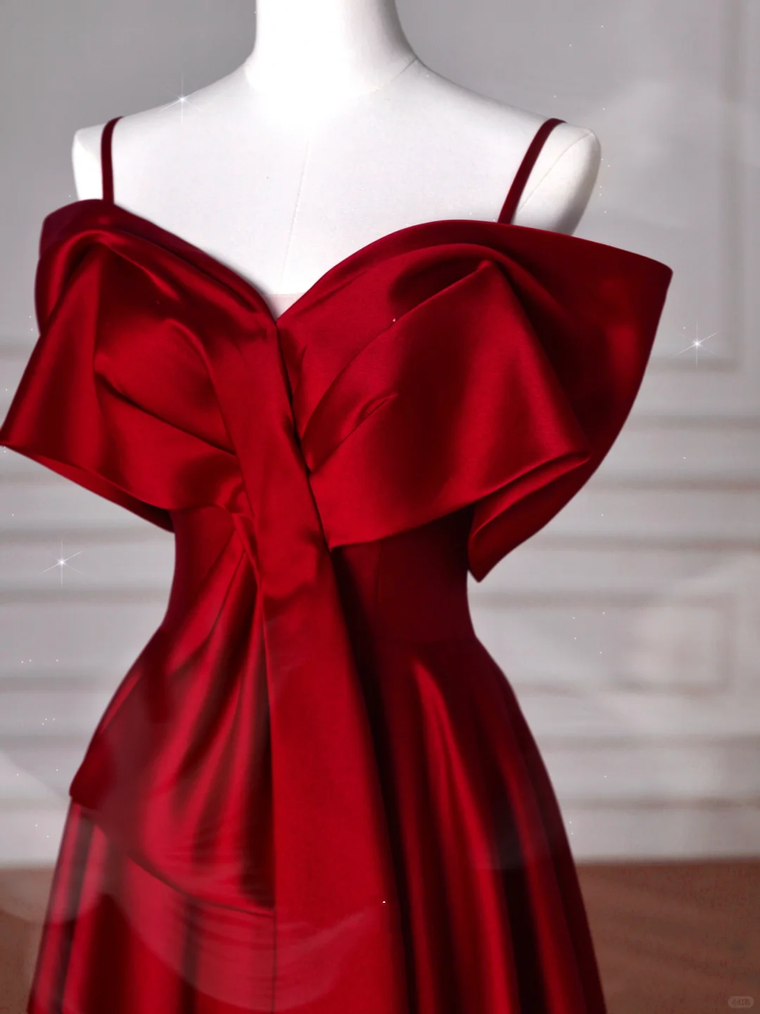 Red Satin Off The Shoulder Prom Dress Bow A Line Evening Dress Y8626 - View 2 | VelvetHem