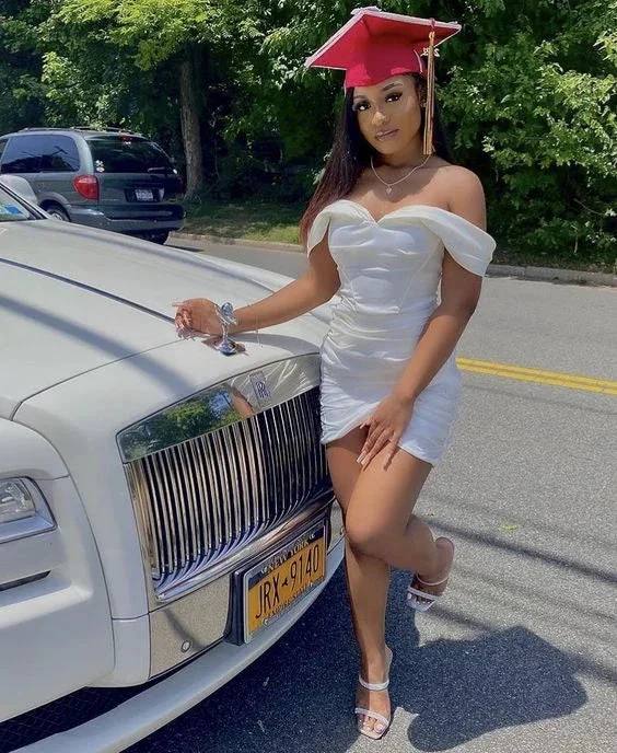 Off The Shoulder White Homecoming Dress White Graduation Dress White Cocktail Dress Y2009 by simplepromdress
