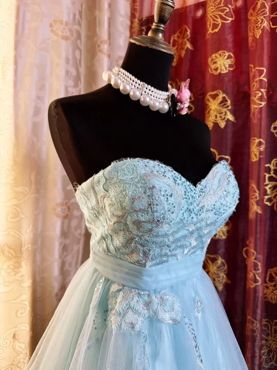 Cute Strapless Light Blue Tulle Appliques A-Line Short Graduation Homecoming Dress 20th Birthday Outfits - View 7 | FashionDia