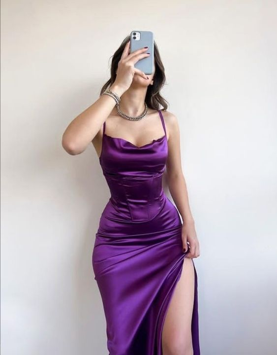 Vintage Purple Satin Prom Dresses Formal Occasion Dresses for Women