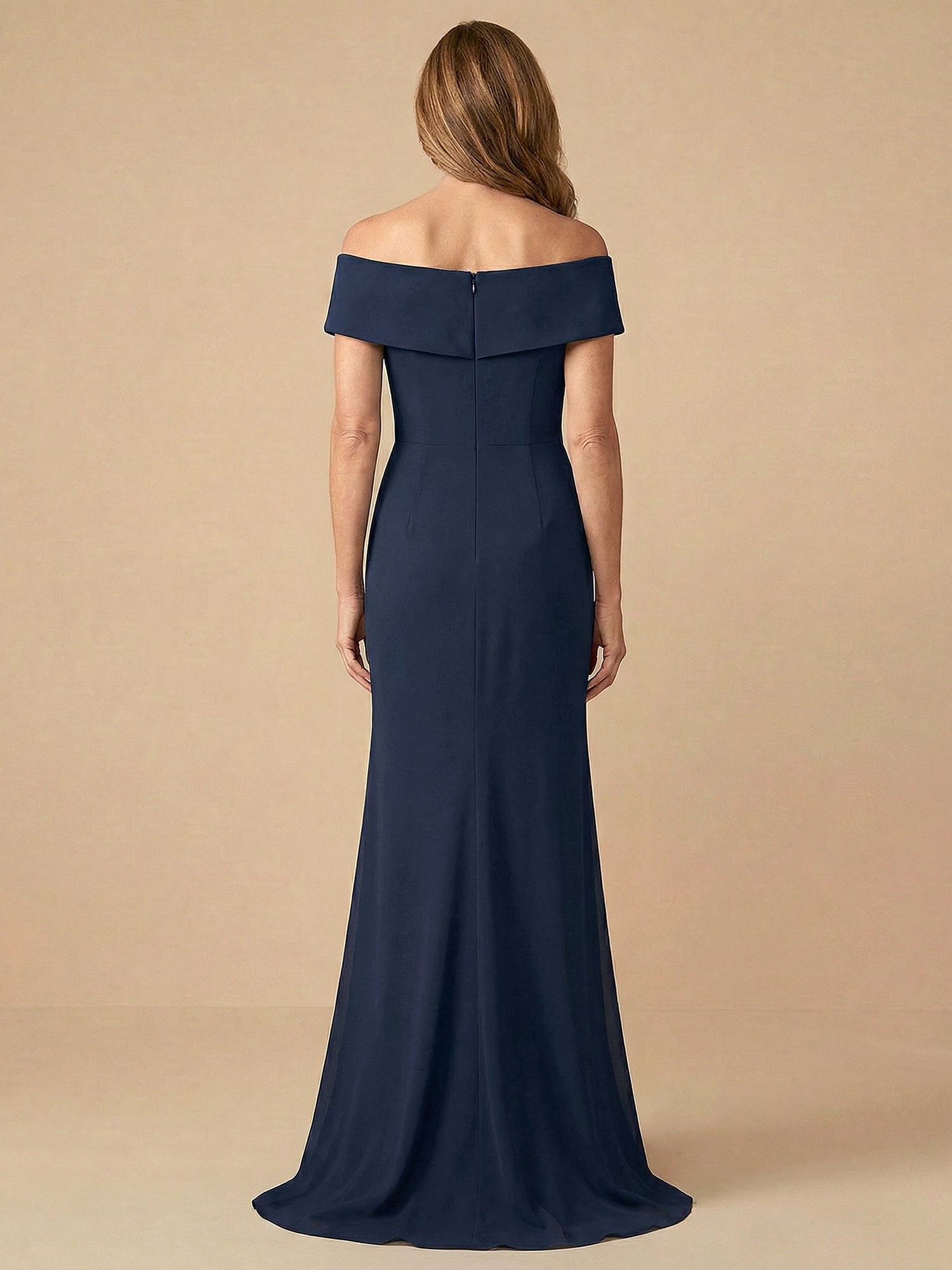 Off the Shoulder Ruffle Chiffon Mother of the Bride Dress with Applique