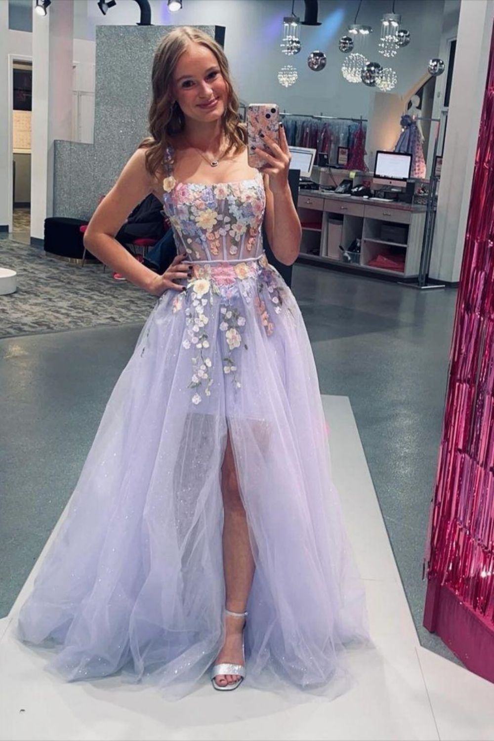 Beauty A-Line Spaghetti Straps Lilac Corset Prom Dress with Appliques - FashionDia