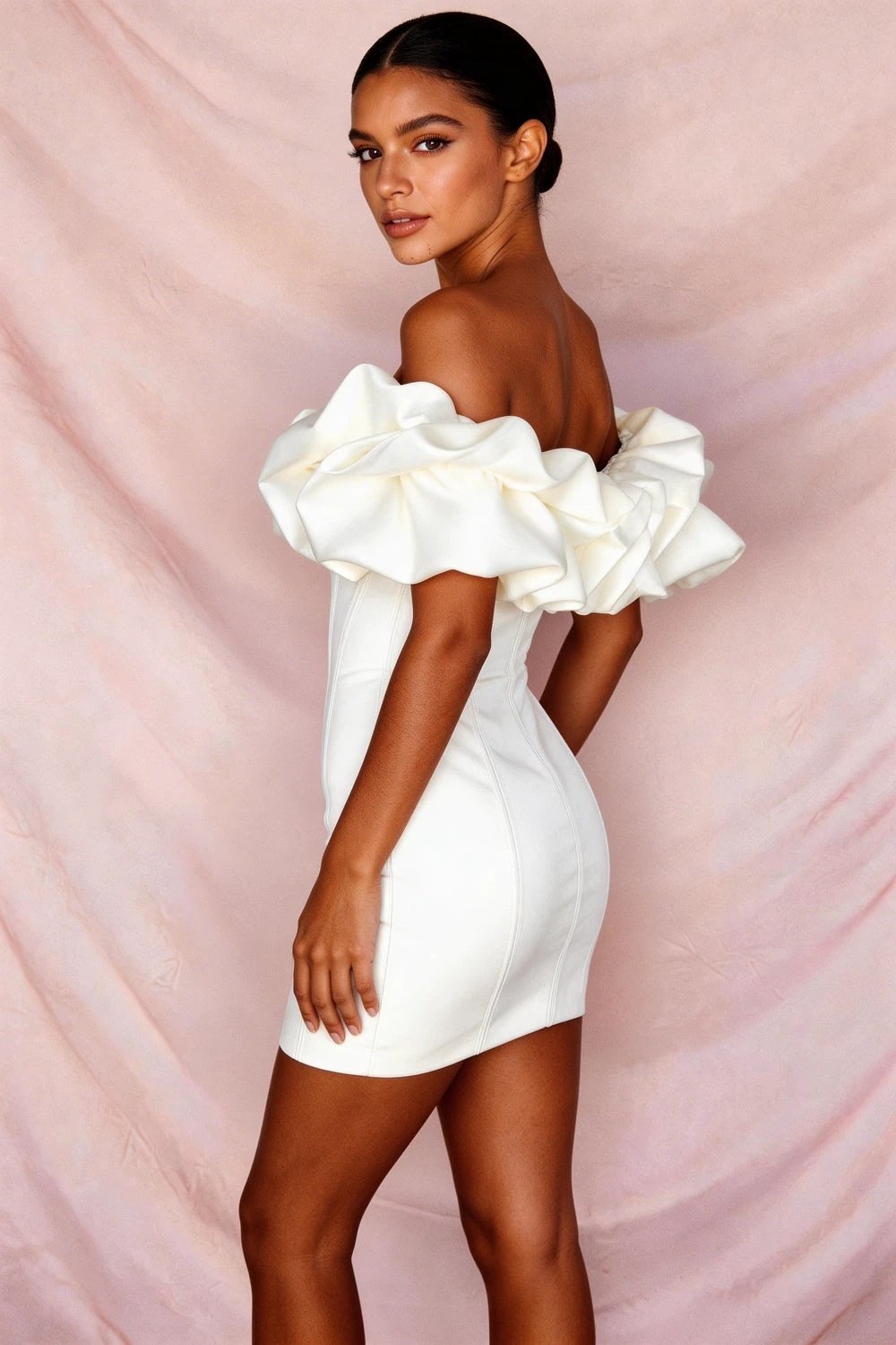 18th Birthday Outfit Black Girl Luxury Ivory Satin Ruffle Strapless Homecoming Dress (ZD12511)