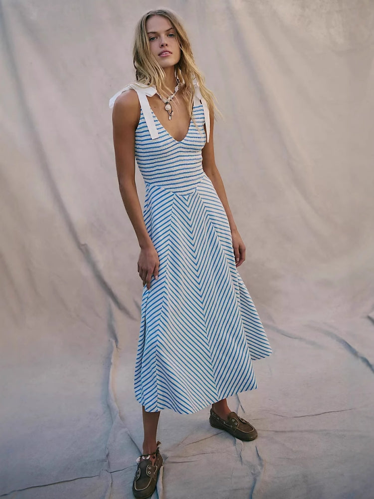 Resort Backless Tie V-neck Dress
