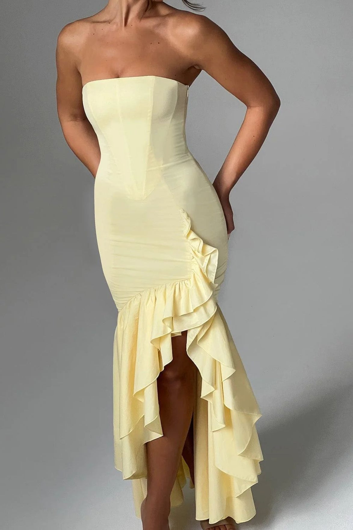 Strapless High Slit Backless Bodycon Slim Fit Elegant Prom Dress