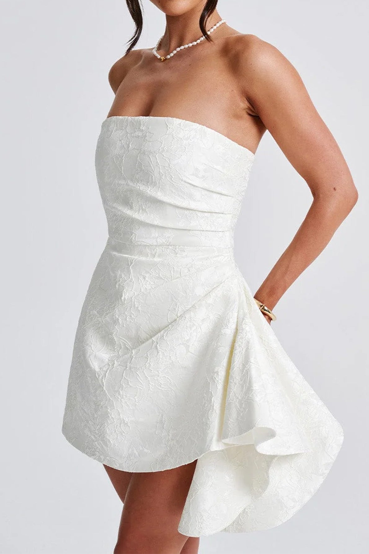 Tailored Strapless Jacquard Mini Dress for Modern Fashion Wear