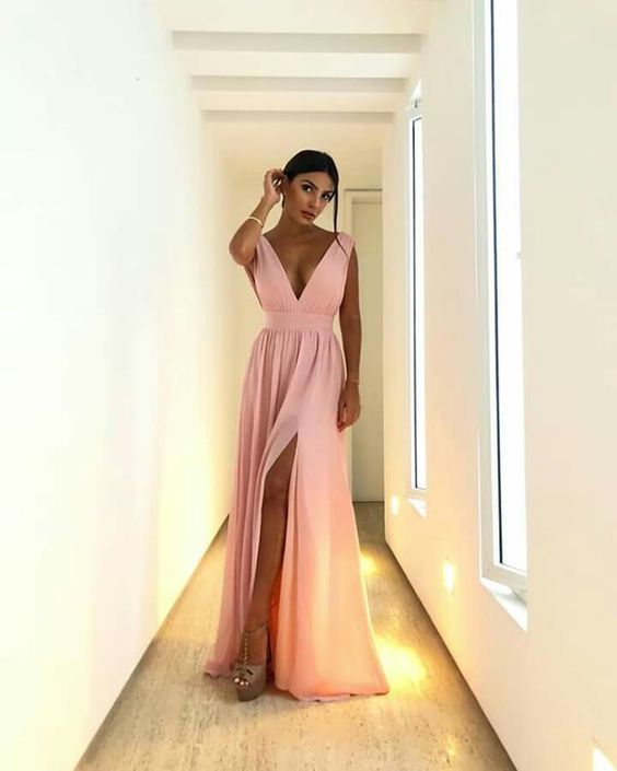 Pink Long Prom Evening Dresses ,Sexy Prom Dress