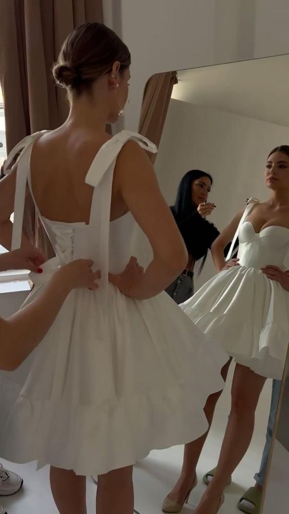 White short evening dress short wedding dress