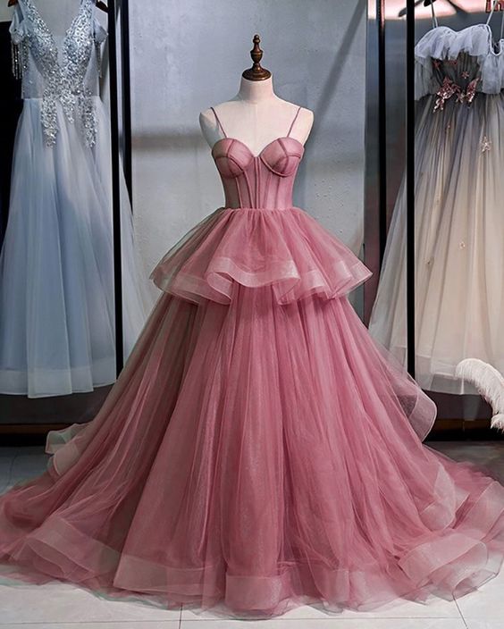 Pink long evening dress Sexy Prom Dress
