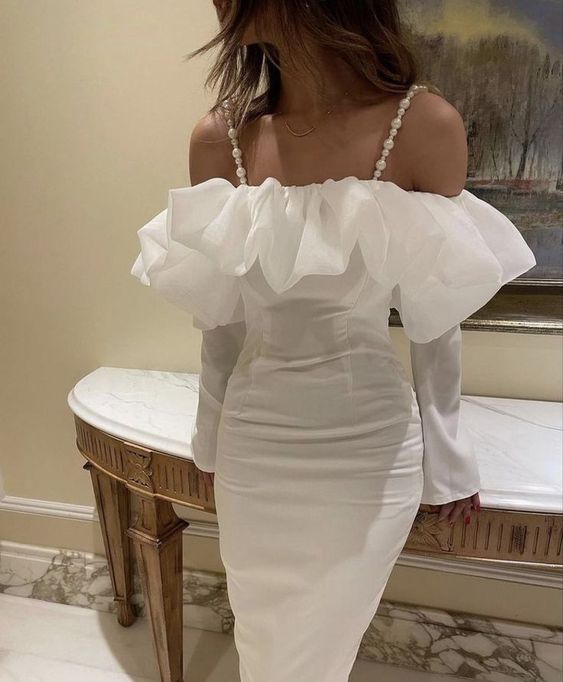 Vintage White Tulle Midi Prom Dress