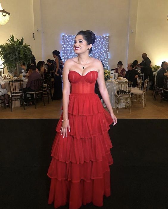 A-Line Stunning Red Long Prom Dresses Formal Evening Gowns