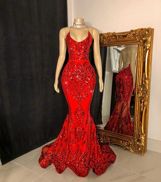 Red Prom Gown,Floor length Prom dress,mermaid gown