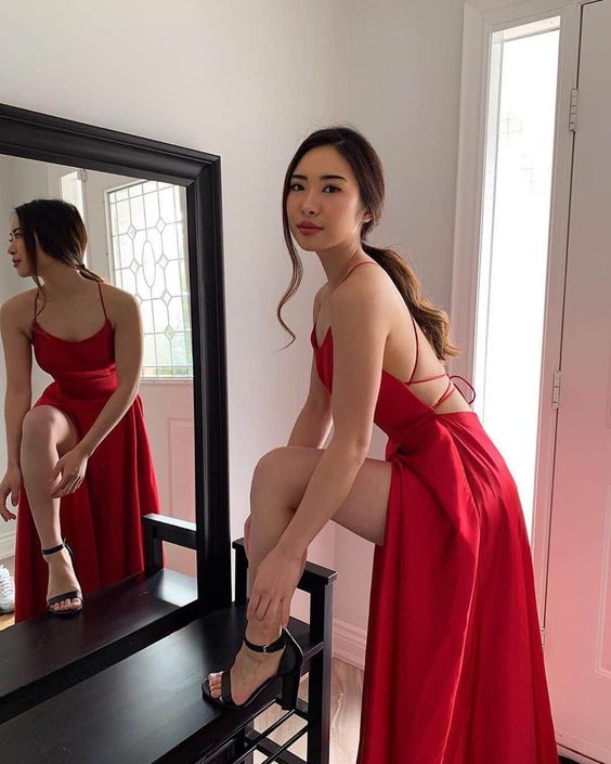 Sexy Back Open Prom Dress,Long Elegant Prom Dresses,Red Party Gown