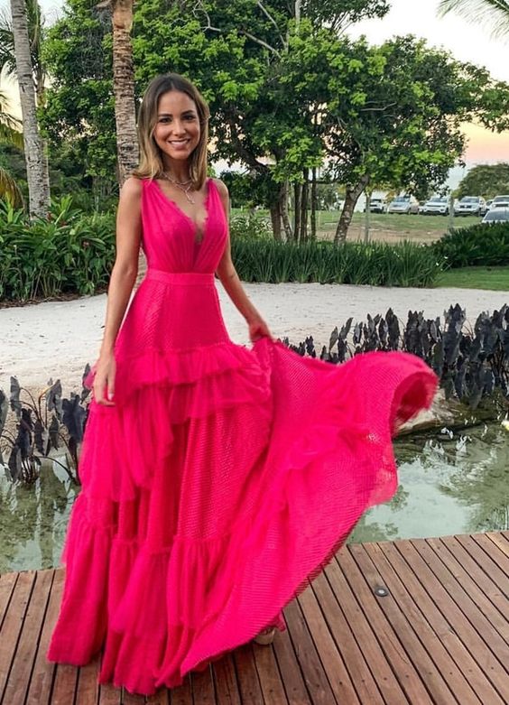 Pink Fashion Prom Dresses Long Evening Gowns