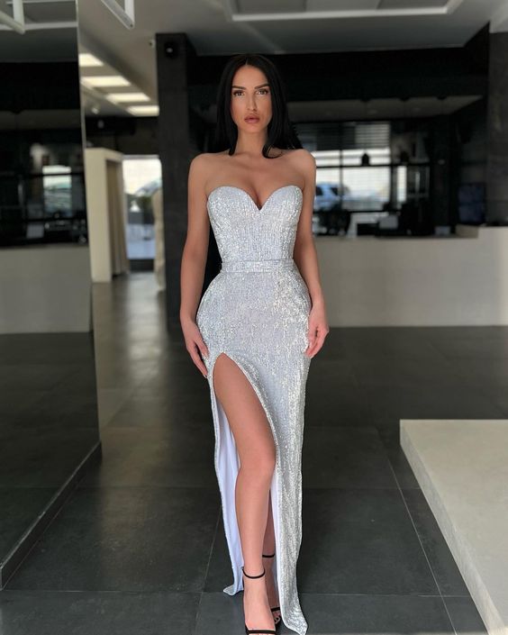 Stunning Sequin prom dresses, Classy prom dresses, Silver Prom dress