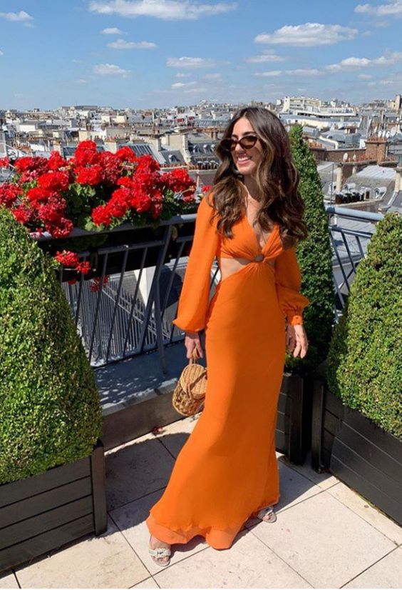 Simple orange evening dresses, long prom dress