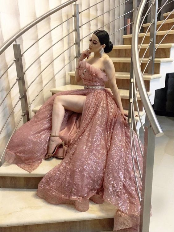 Pink Prom Dress Evening Dress, Long Vintage Dress